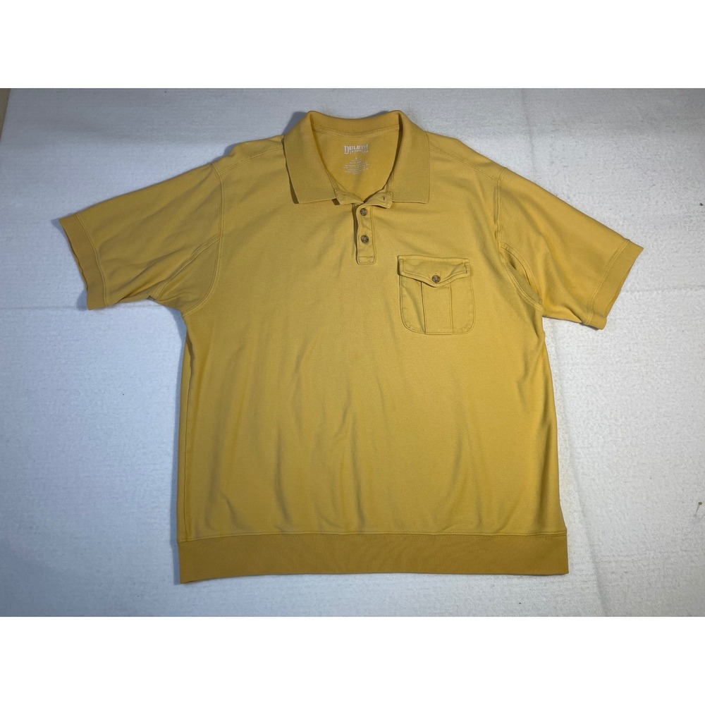 Duluth Trading Co Mens Large Yellow Cotton‎ Pique Pocket Polo Shirt Short Sleeve
